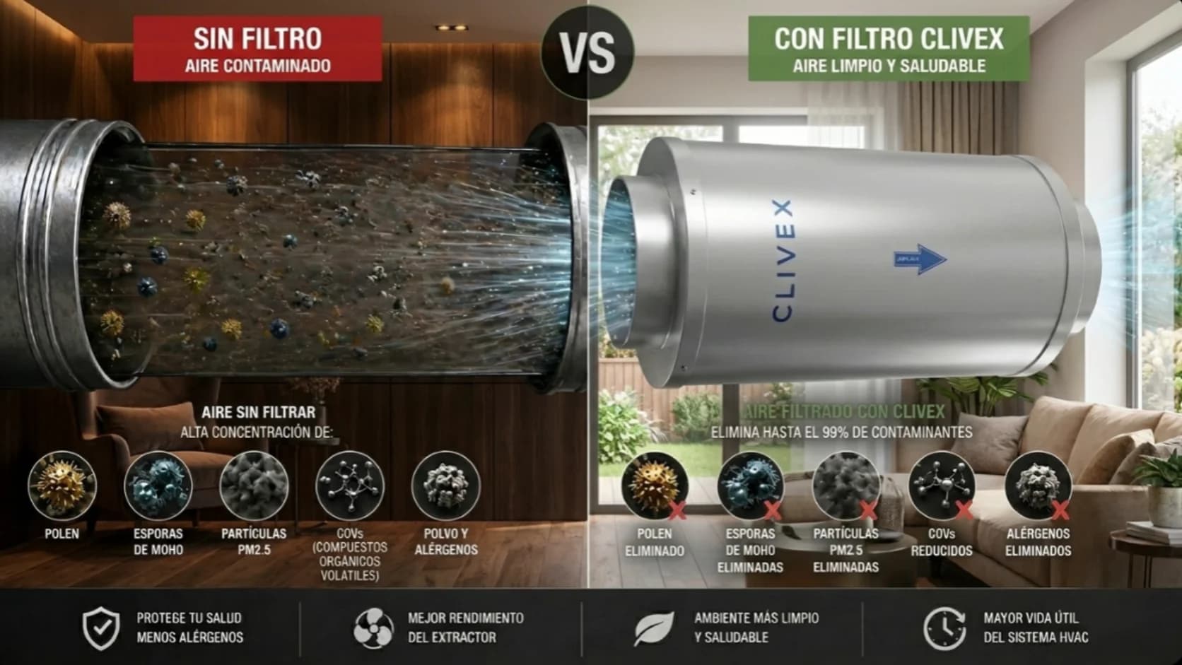 Filtro de Carbón Clivex para filtración de aire de alta capacidad contra polen y alérgenos